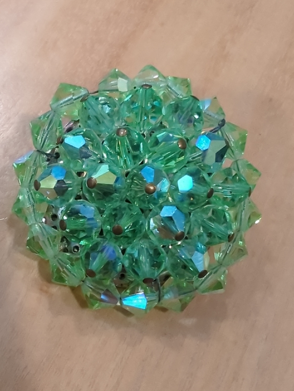 Vintage Green/Blue Aurora Borealis Faceted Bead Crystal Glass Brooch